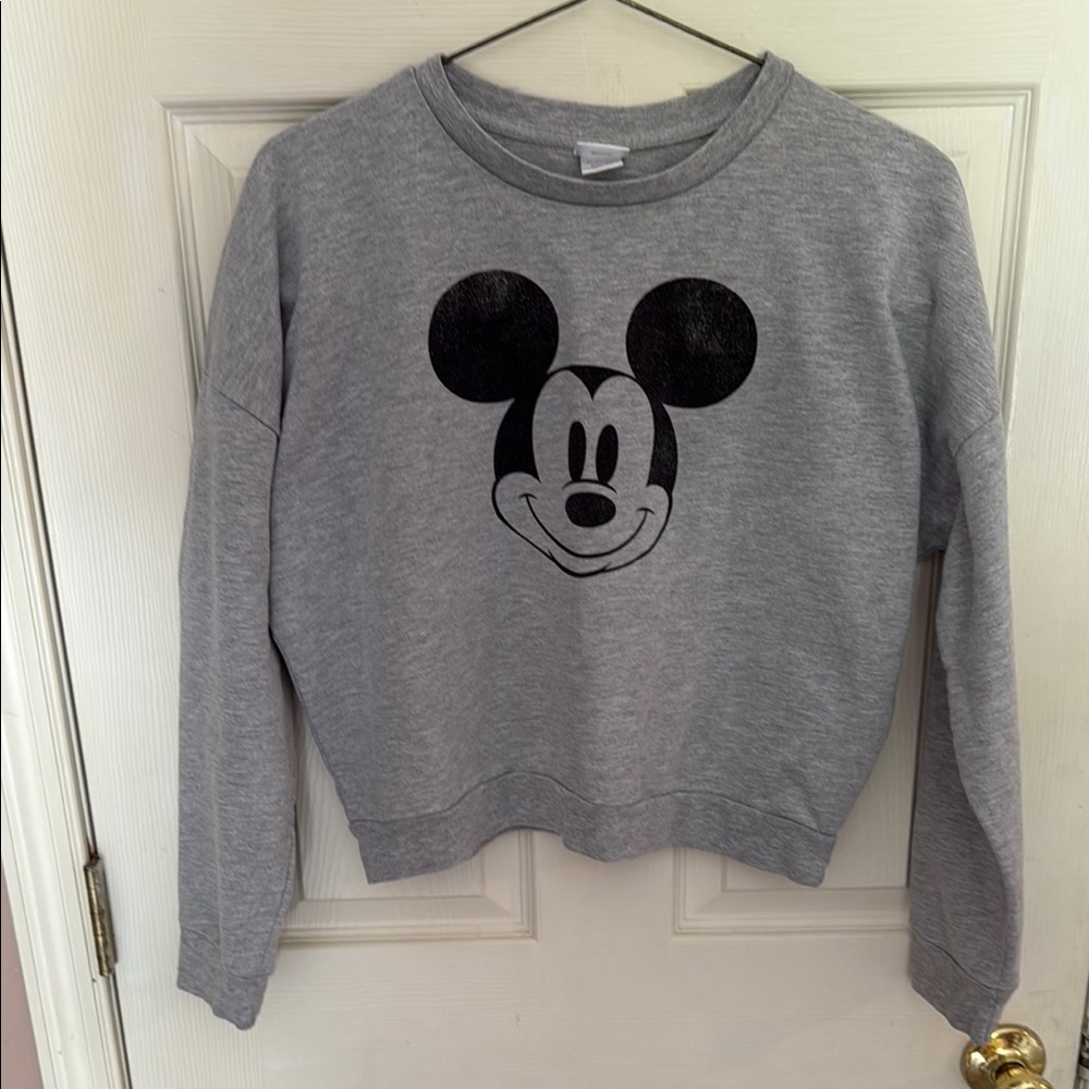 Disney Gray and Black Crew Neck Mickey Mouse Sweatshirt